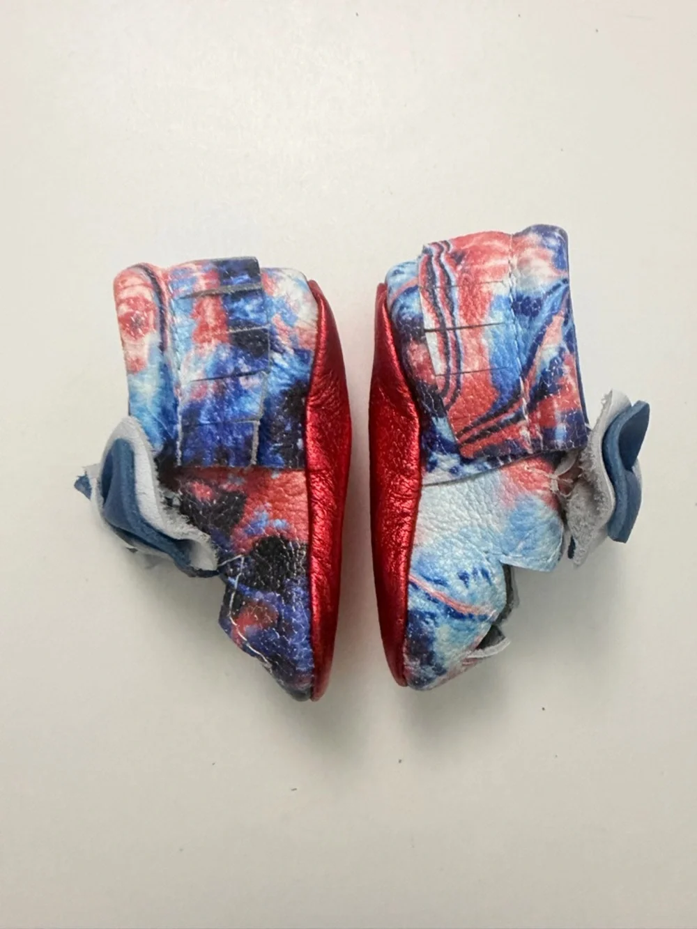 Bare Soles Moccasins Leather Soft Bow Cut Out Stars Metallic Red White Blue 1